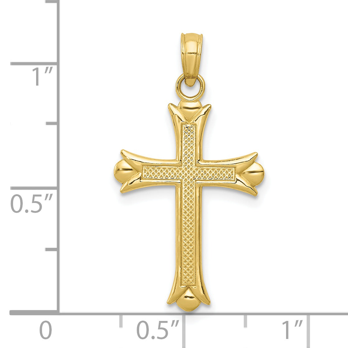 10K Yellow Gold Fleur de Lis Cross Pendant - dimensions