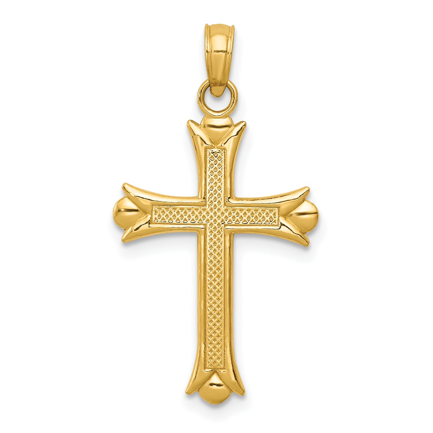 10K Yellow Gold Fleur de Lis Cross Pendant - front view