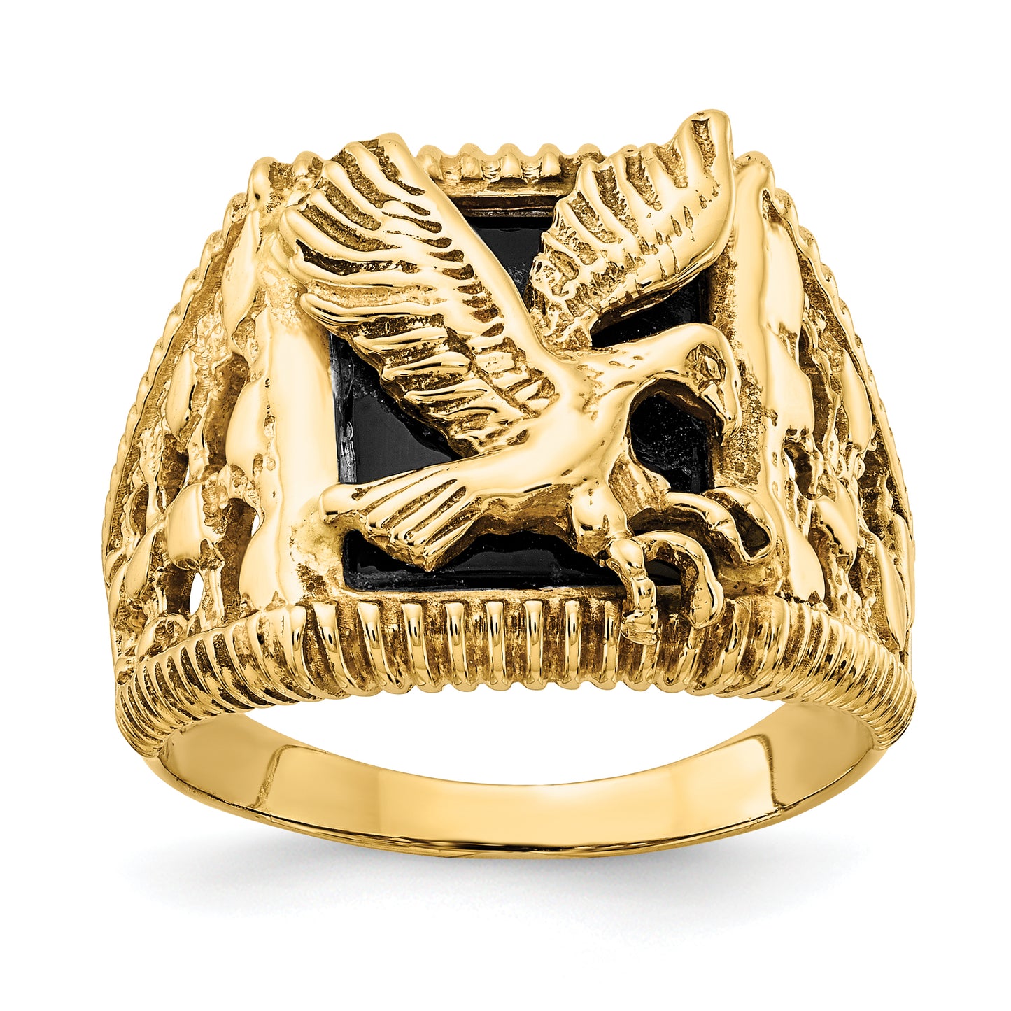 10K Yellow Gold Onyx Nugget Eagle Mens Ring 10OR53