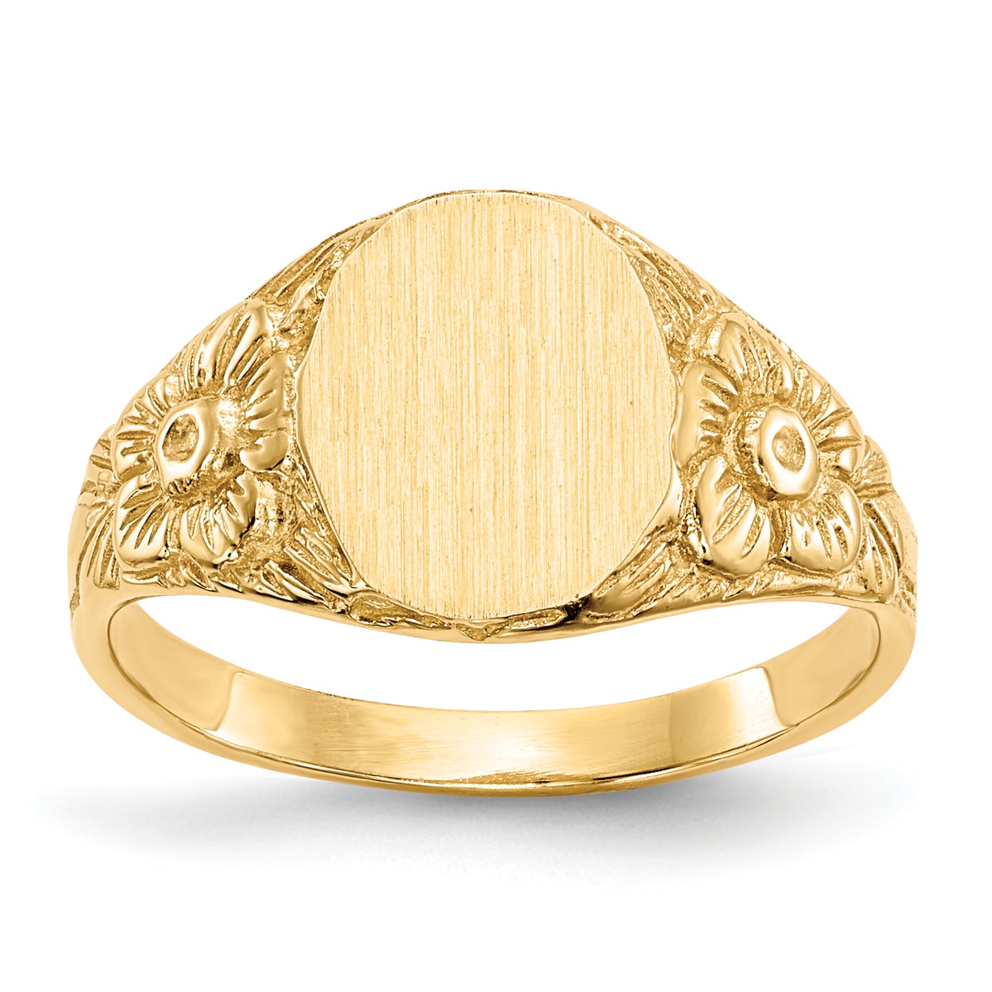 10K Yellow Gold Floral Oval Closed Back Signet Ring 10RS169