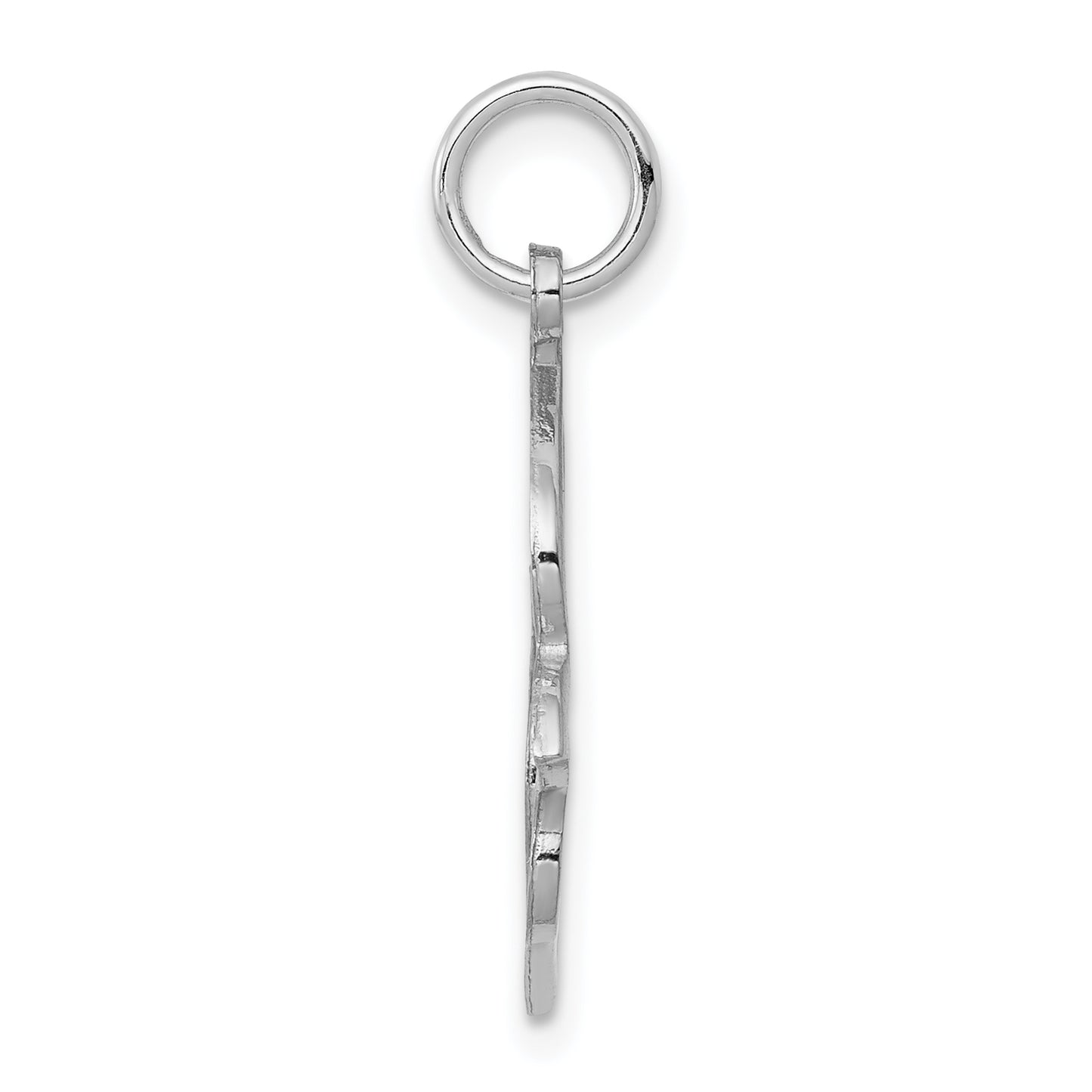 10K white gold cut-out dove pendant, angled view