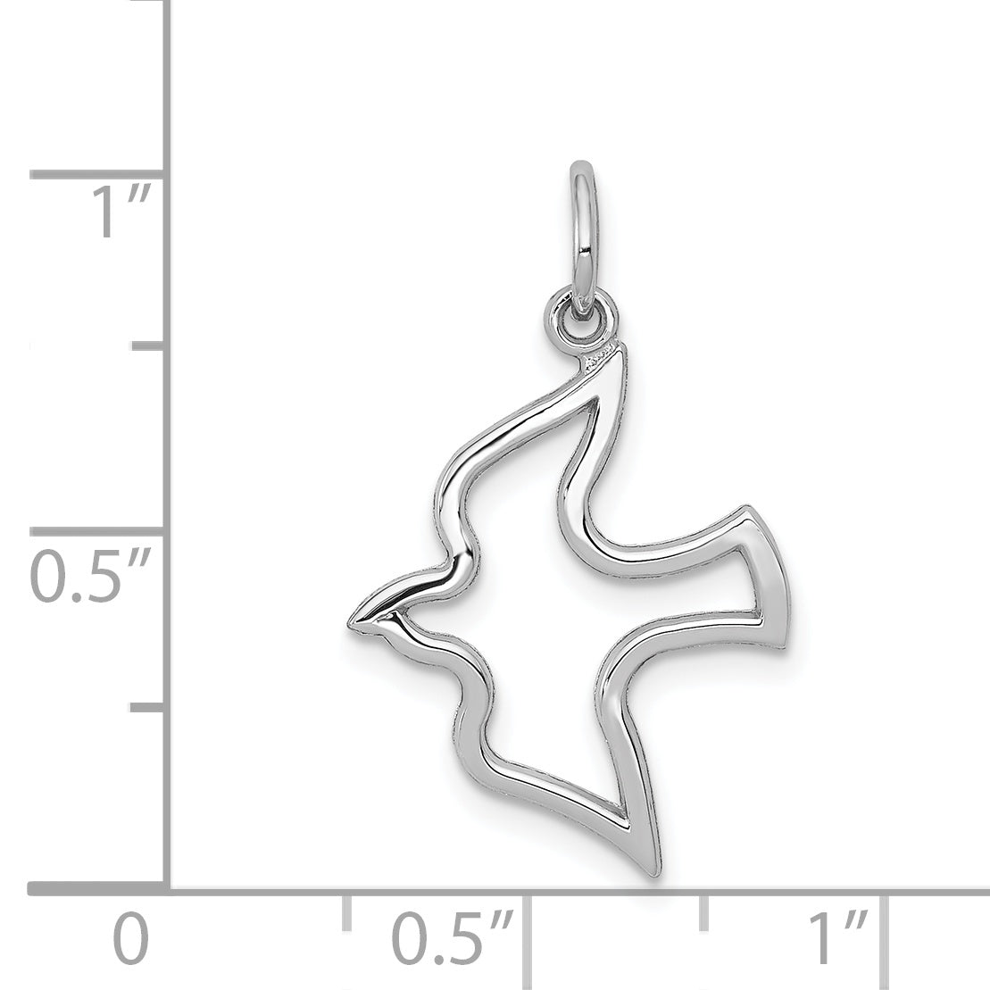 10K white gold cut-out dove pendant shown on model
