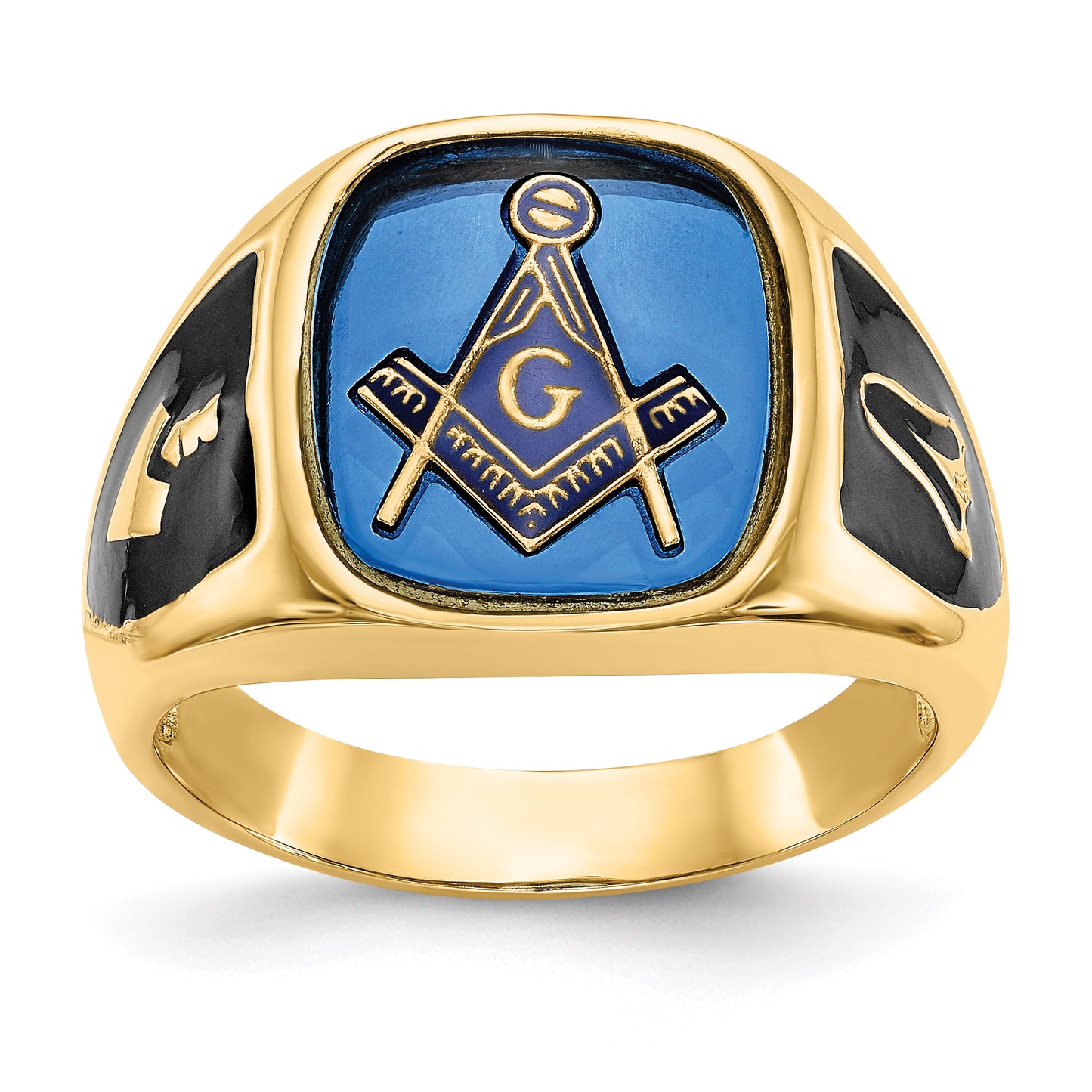 10K Yellow Gold Blue Spinel Masonic Mens Ring 10Y4084M