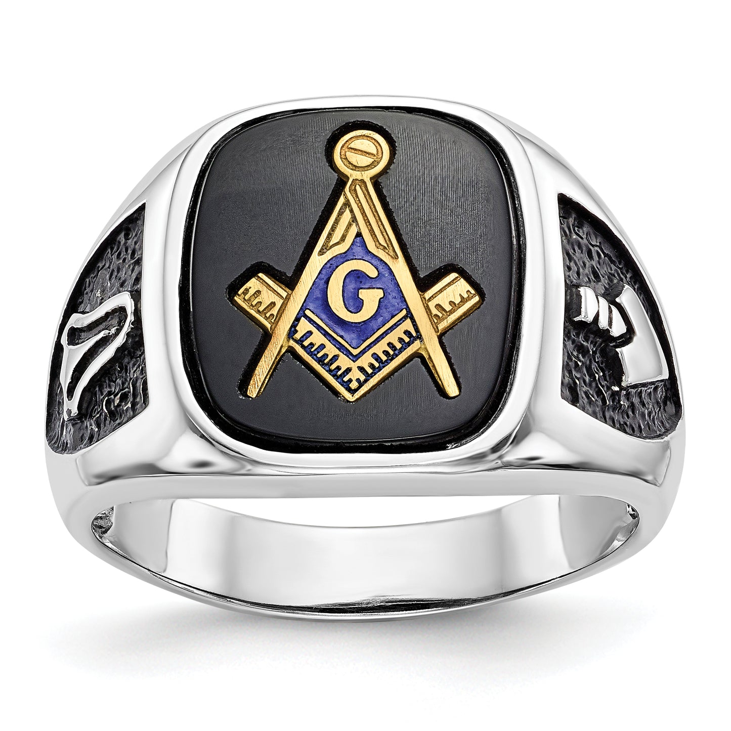 10K White Gold Black Onyx Masonic Mens Ring 10Y4085M