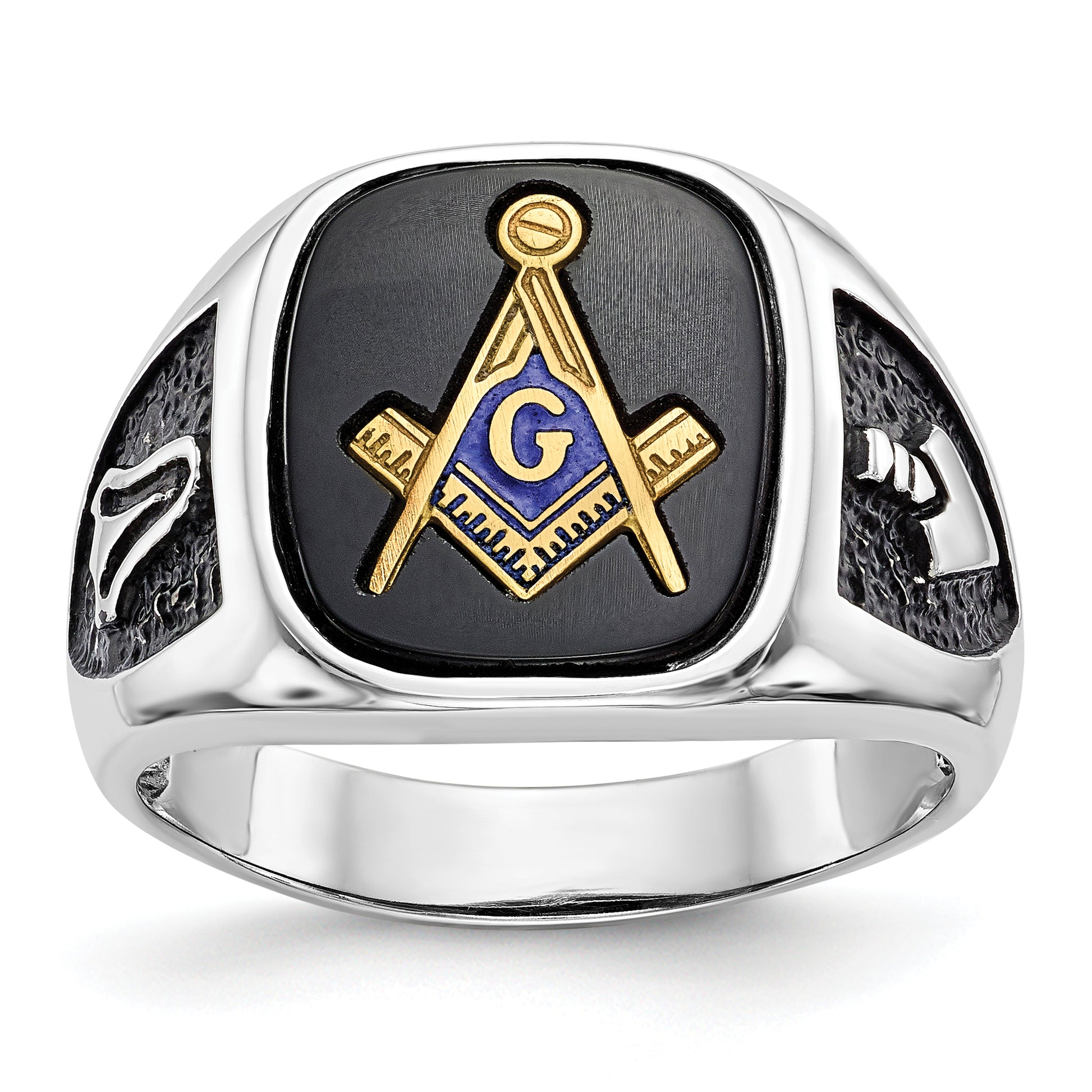 10K White Gold Black Onyx Masonic Mens Ring 10Y4085M