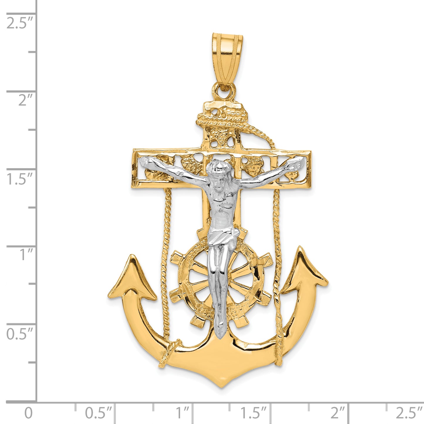 10K two-tone large mariner crucifix pendant 56 mm dimensions - 10ZC1419