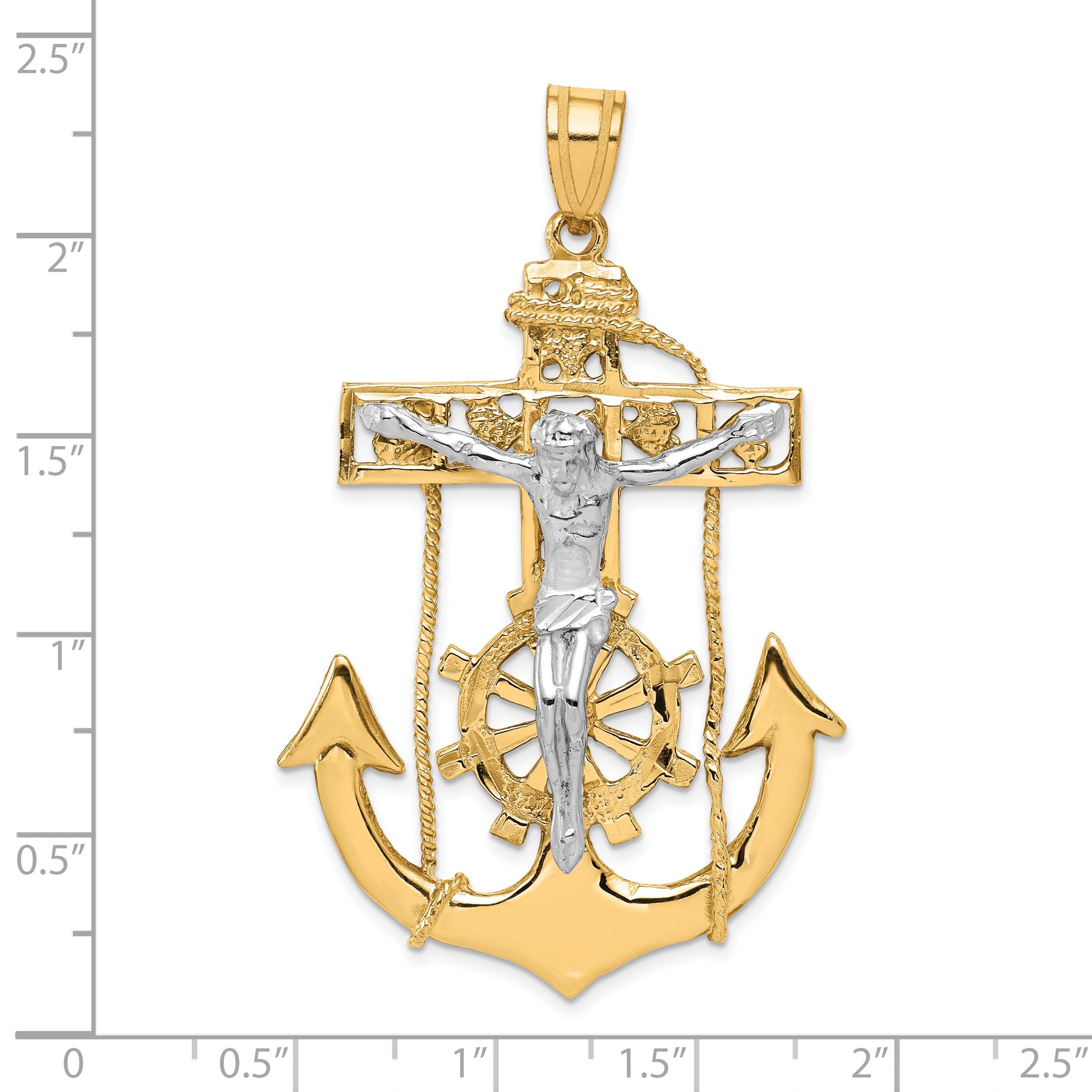 10K two-tone large mariner crucifix pendant 56 mm dimensions - 10ZC1419