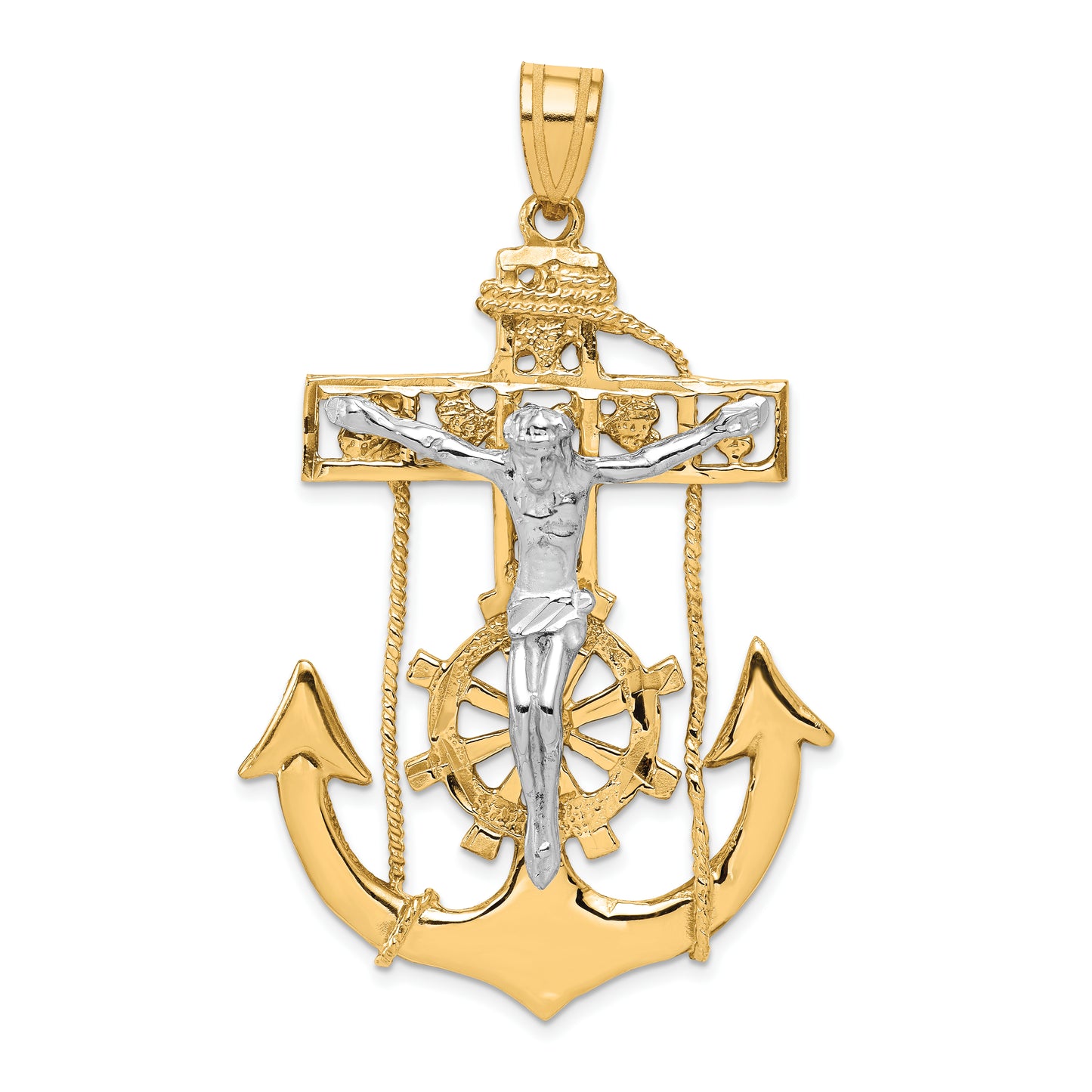 10K two-tone gold large mariner link crucifix pendant 56 mm - 10ZC1419