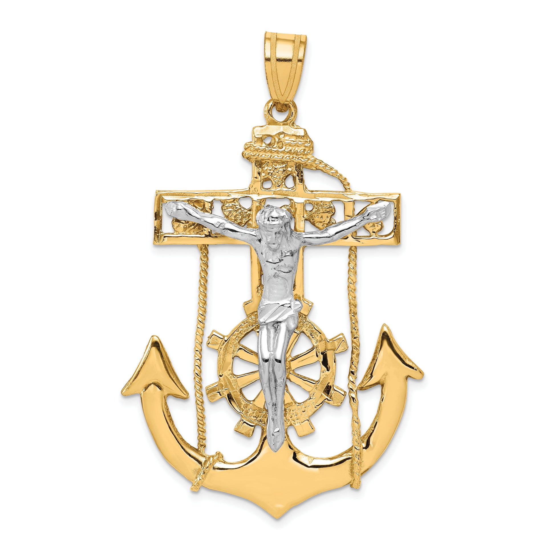 10K two-tone gold large mariner link crucifix pendant 56 mm - 10ZC1419