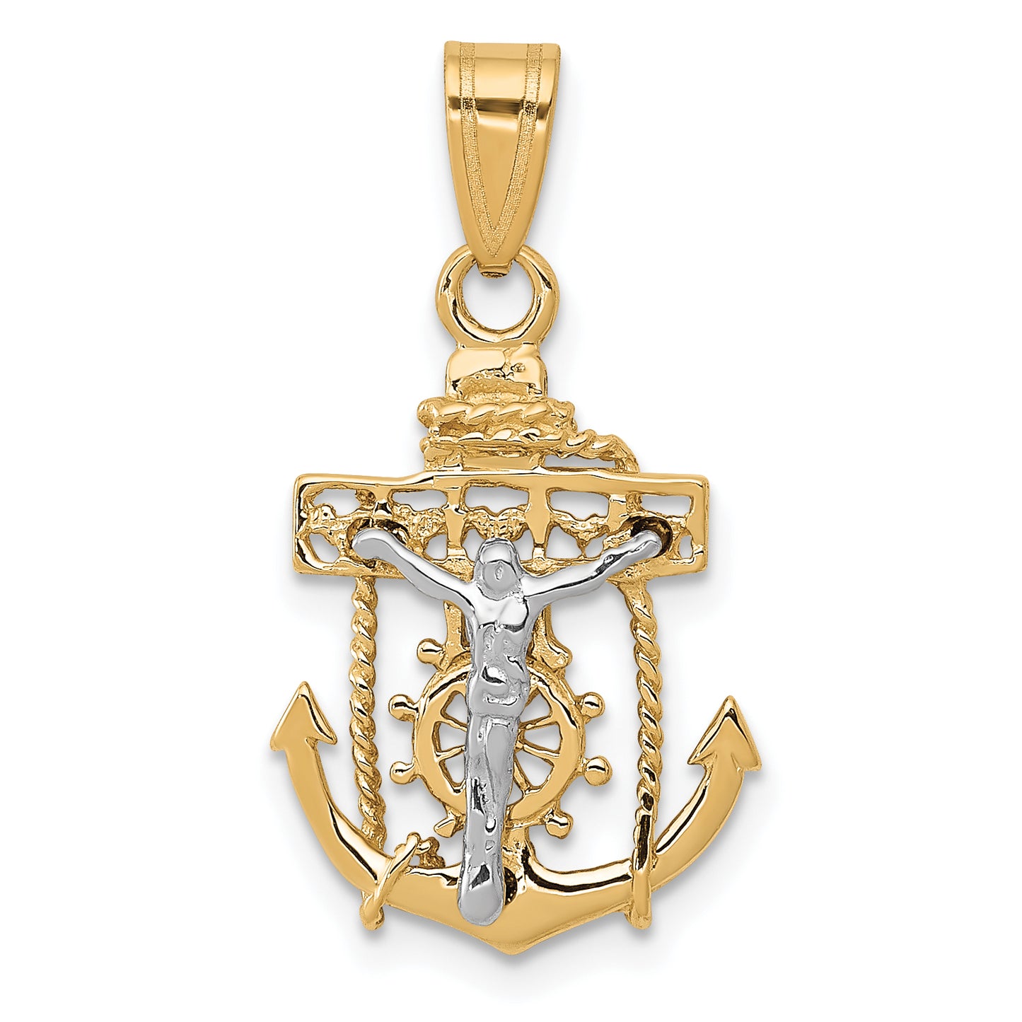 10K two-tone gold mariner link crucifix pendant 25 mm - 10ZC810