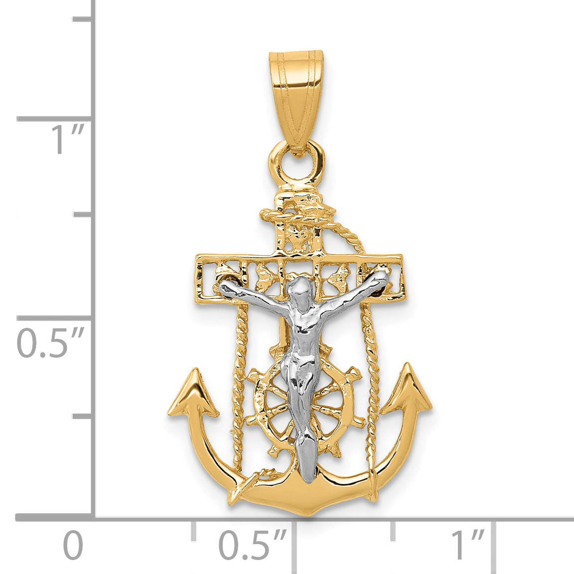 10K two-tone mariner crucifix pendant 29 mm dimensions - 10ZC811