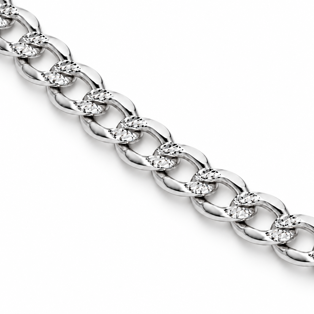 14K White Gold Solid Diamond-Cut Cuban Curb Link Chain