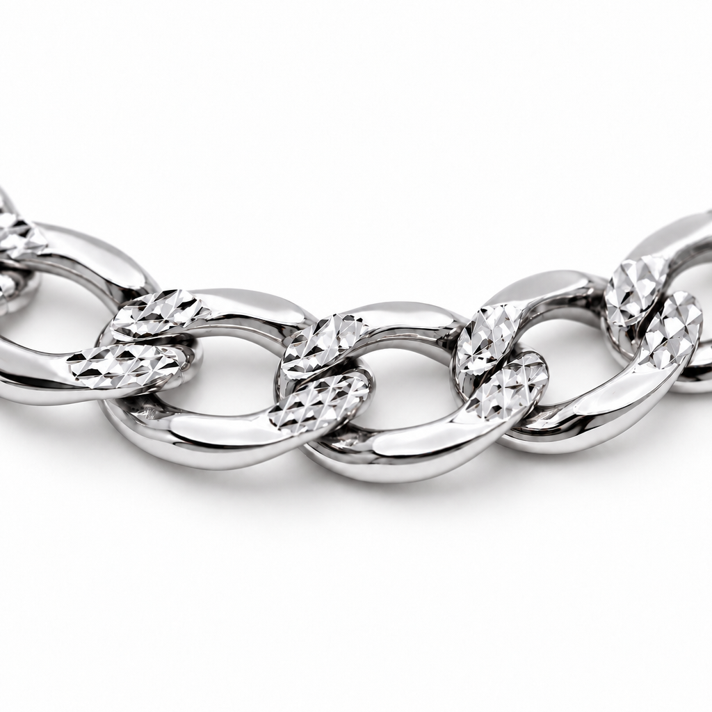 14K White Gold Solid Diamond-Cut Cuban Curb Link Chain