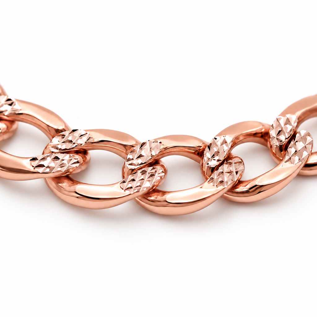 14K Rose Gold Solid Diamond-Cut Cuban Curb Link Chain