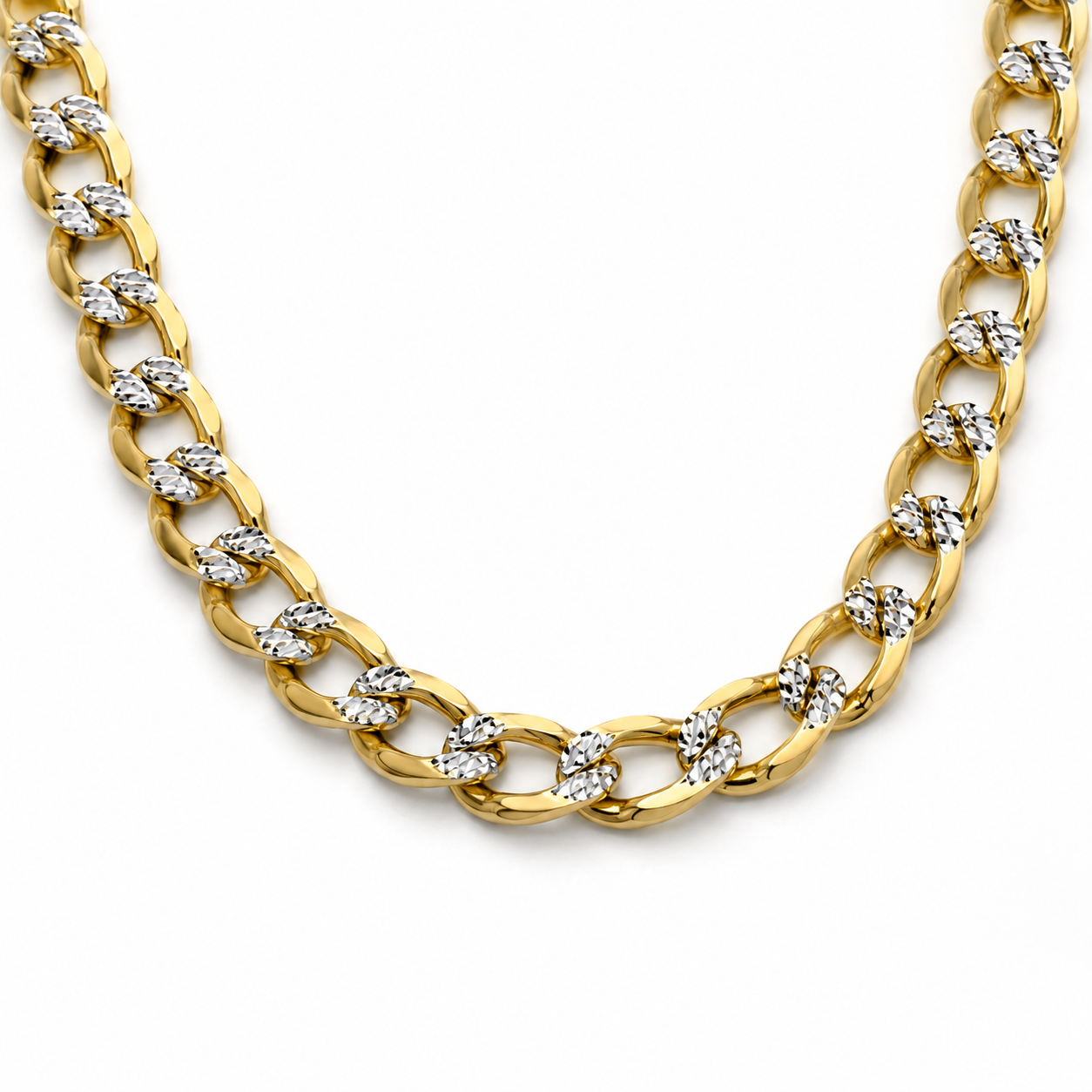 10K Gold Hollow Diamond-Cut Cuban Link Chain, front view on a white background