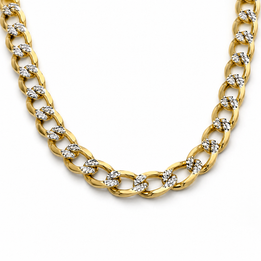 10K Gold Hollow Diamond-Cut Cuban Link Chain, front view on a white background