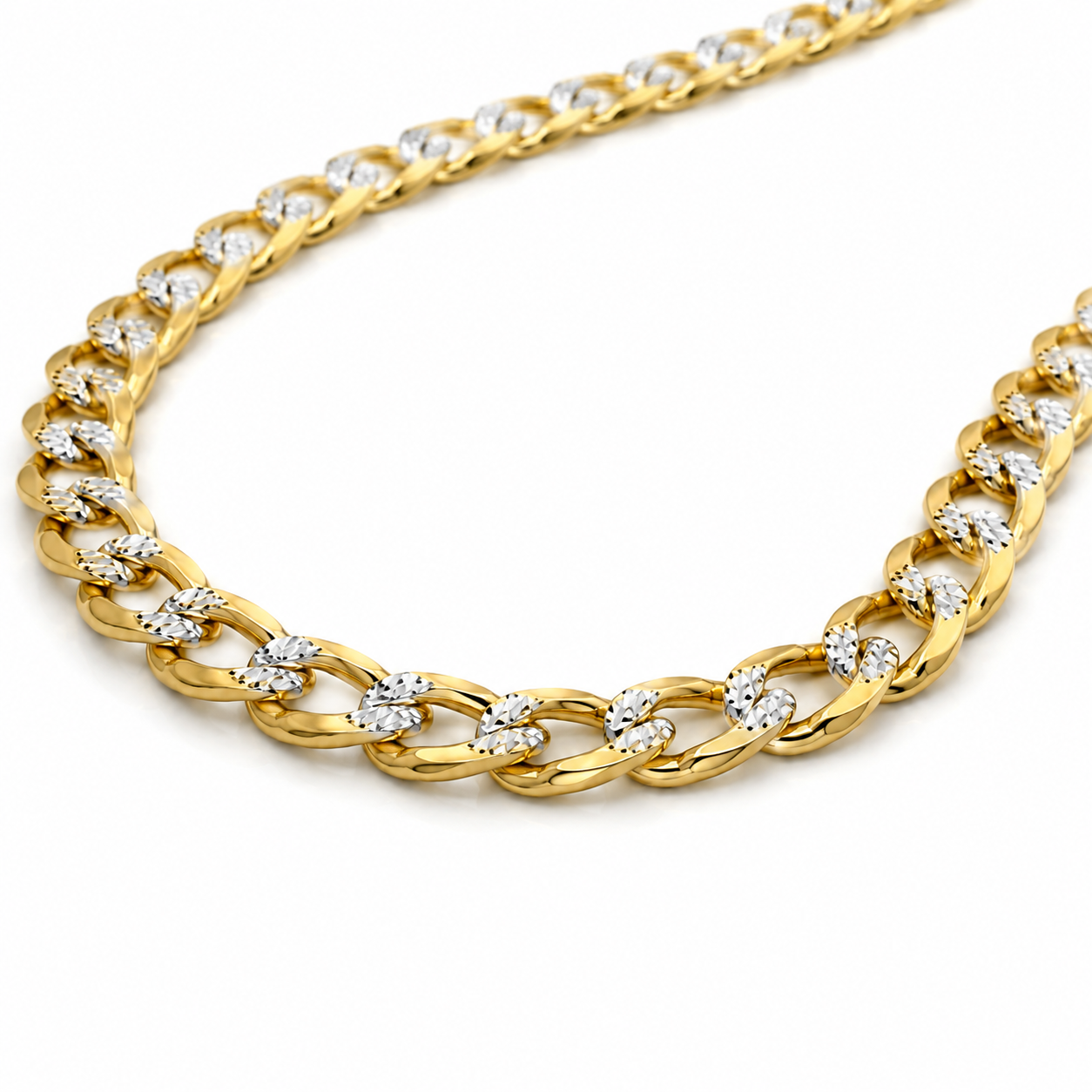 10K Gold Hollow Diamond-Cut Cuban Link Chain, full-length view