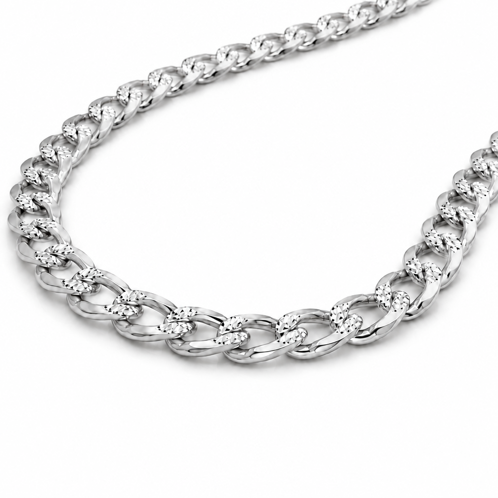 14K White Gold Solid Diamond-Cut Cuban Curb Link Chain