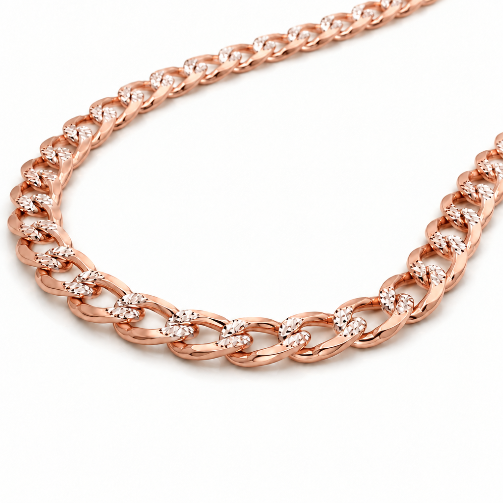 14K Rose Gold Solid Diamond-Cut Cuban Curb Link Chain