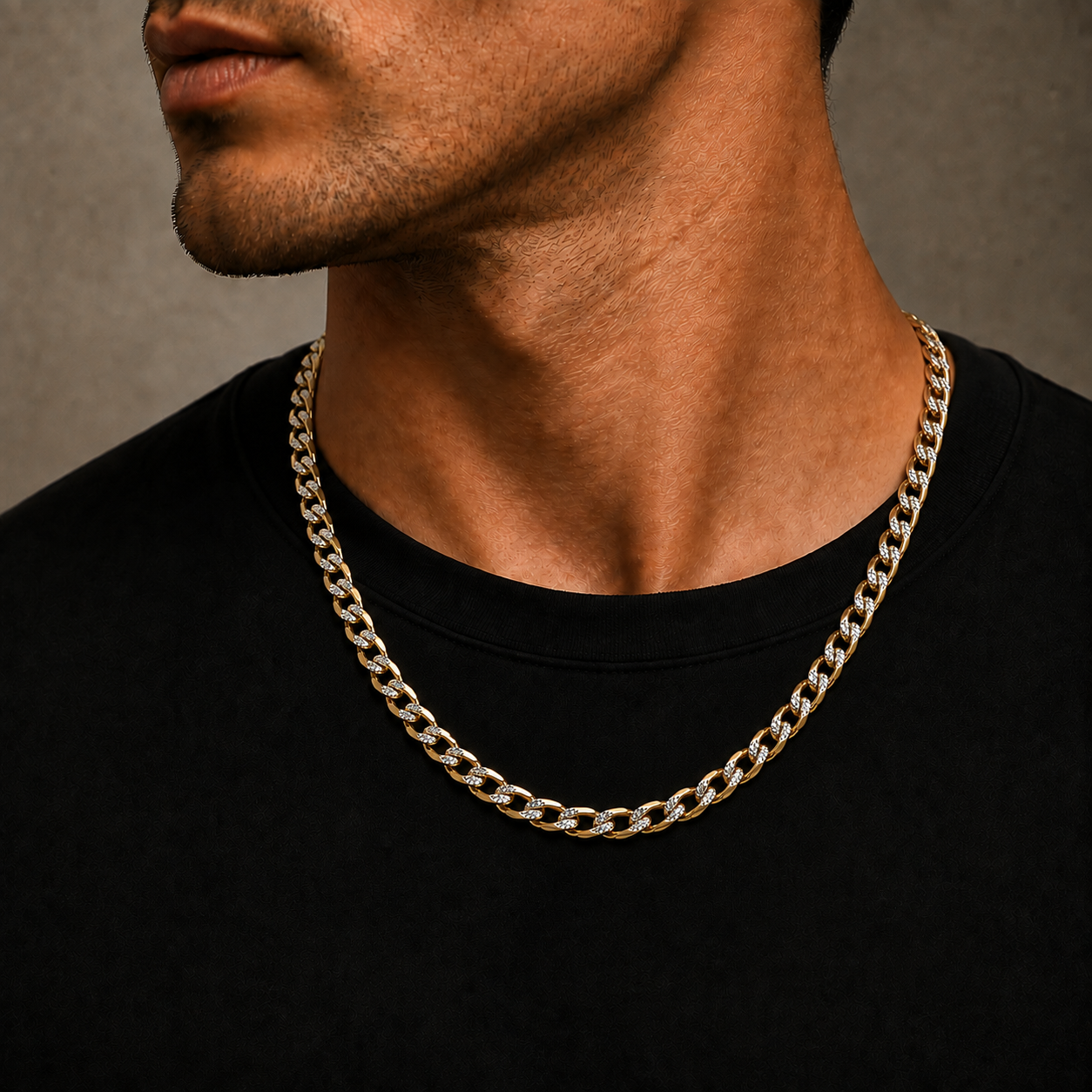 10K Gold Hollow Diamond-Cut Cuban Link Chain, styled view