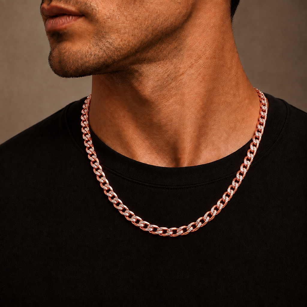 14K Rose Gold Solid Diamond-Cut Cuban Curb Link Chain