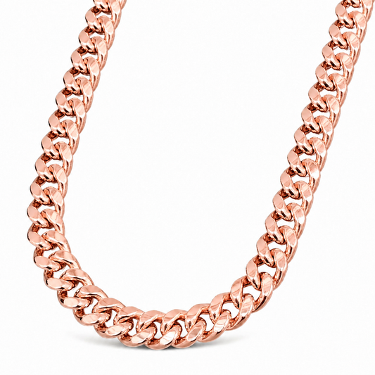 10K Rose Gold Hollow Miami Cuban Link Chain, front view on a white background