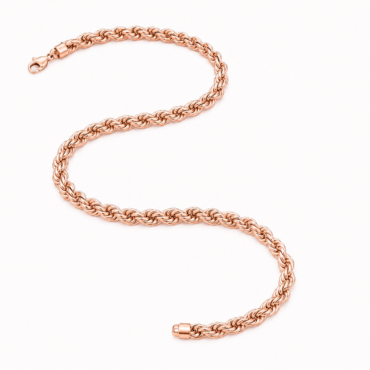 10K Rose Gold Solid Rope Chain, angled view