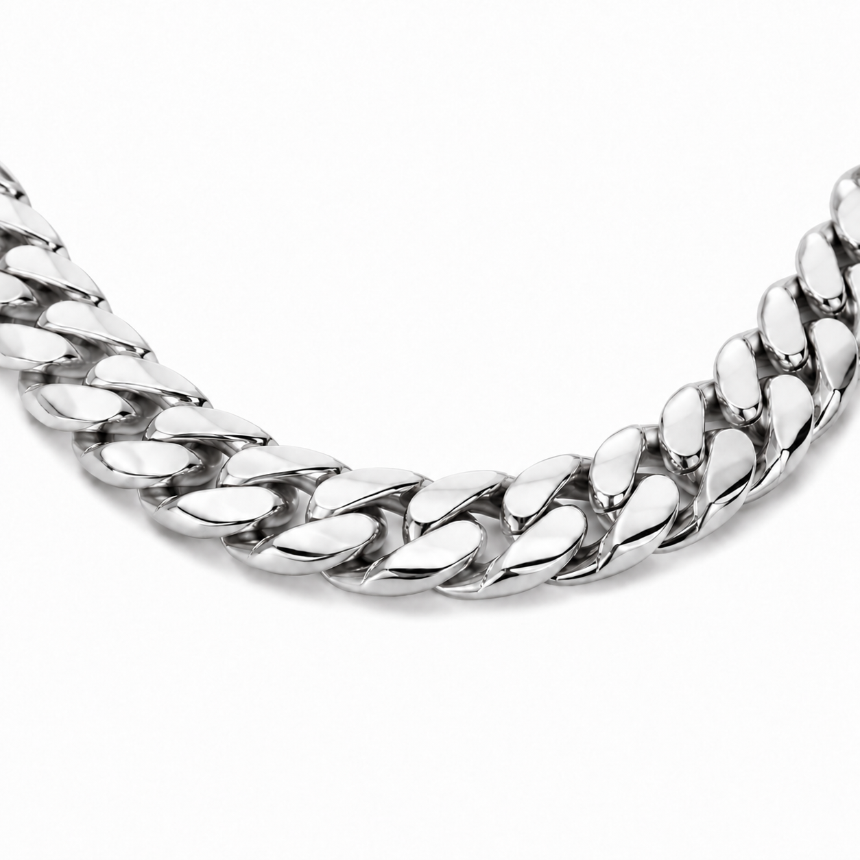 10K White Gold Heavy Solid Miami Cuban Link Chain, angled view