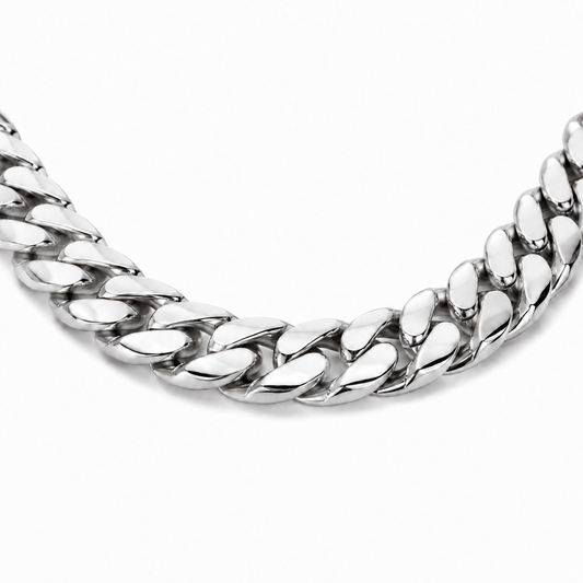 10K White Gold Heavy Solid Miami Cuban Link Chain, angled view