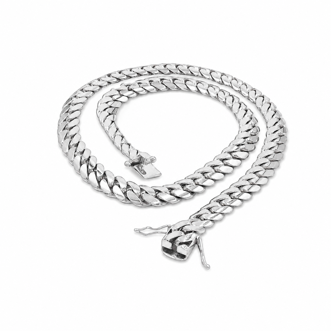 10K White Gold Heavy Solid Miami Cuban Link Chain, close-up of the link detail