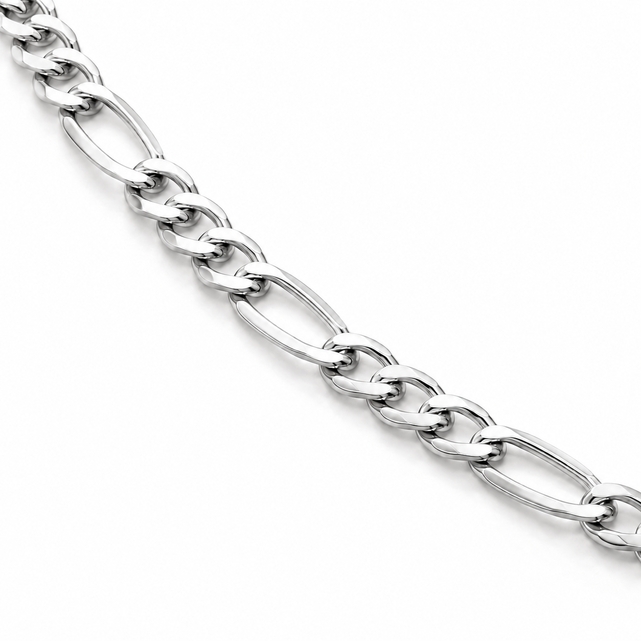 10K White Gold Hollow Figaro Chain, diagonal view of the full chain