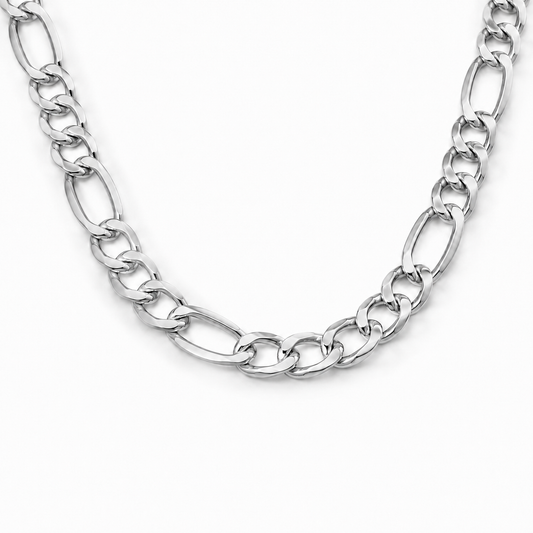 10K White Gold Hollow Figaro Chain, front view on a white background