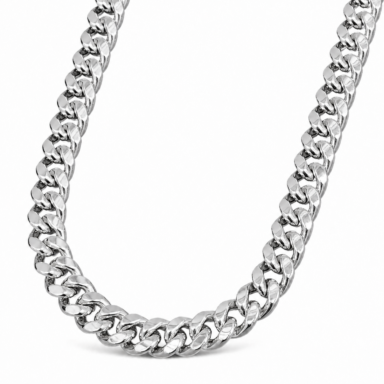 10K White Gold Hollow Miami Cuban Link Chain, close-up of the link detail