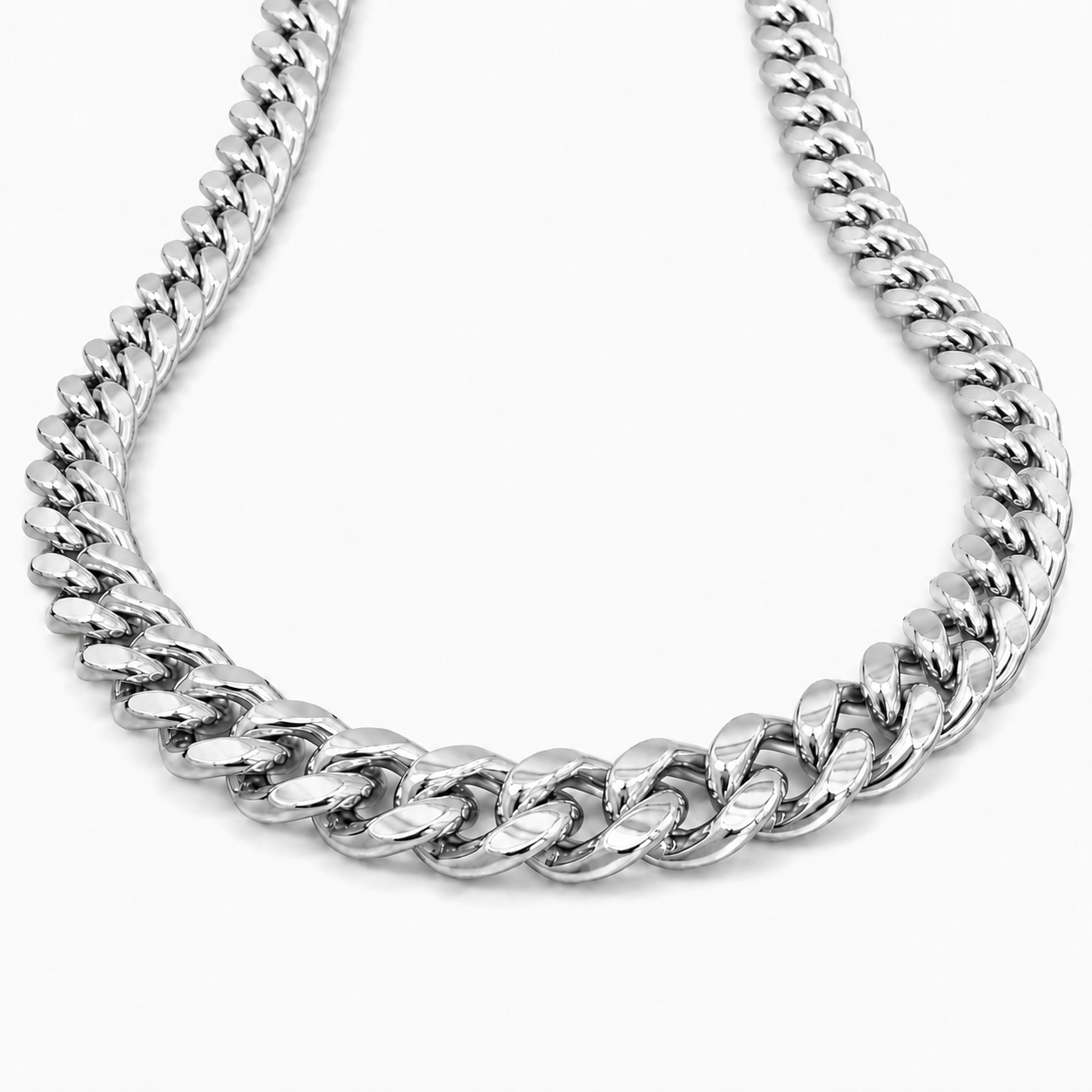 10K White Gold Hollow Miami Cuban Link Chain, front view on a white background