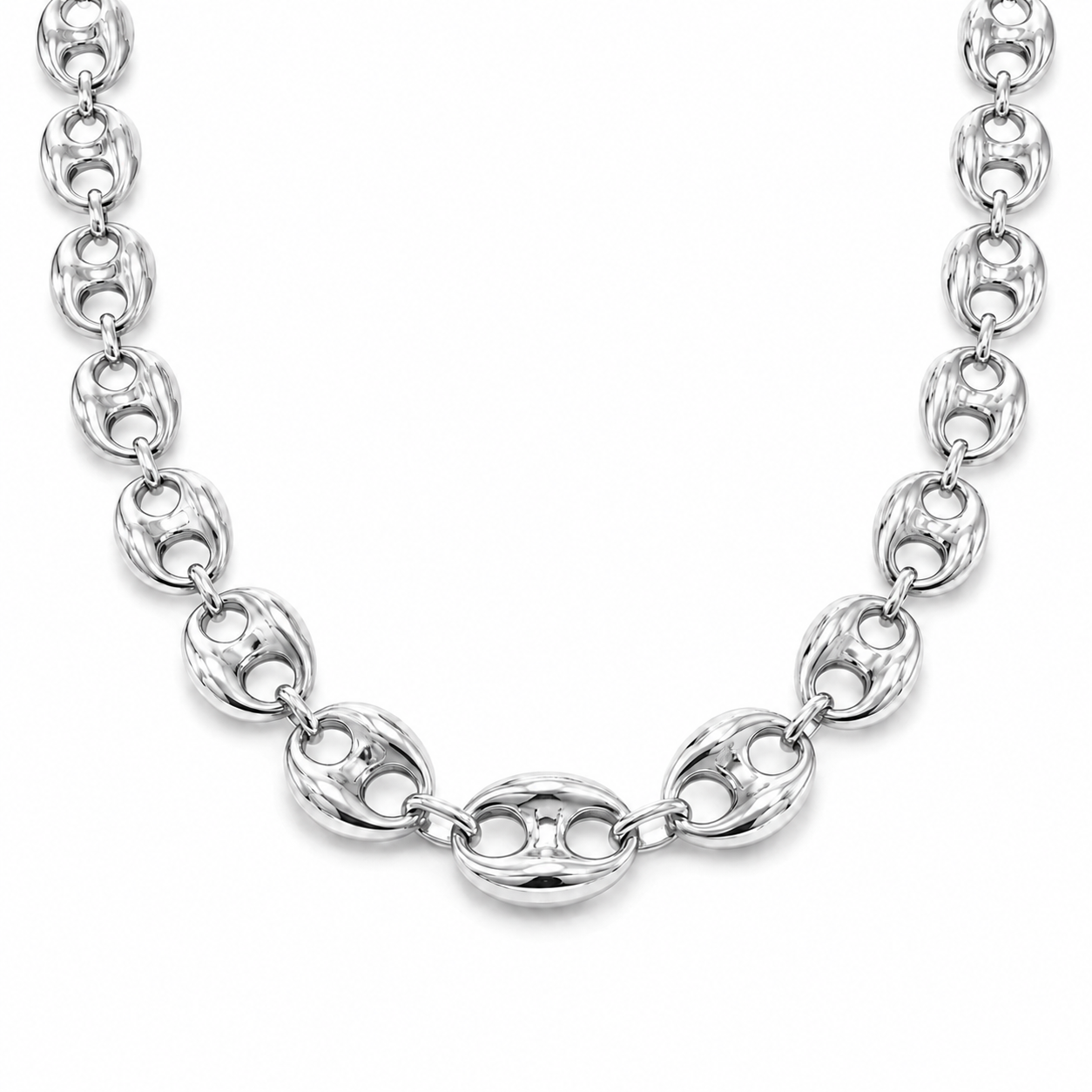 10K White Gold Hollow Puff Chain, front view on a white background