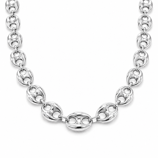 10K White Gold Hollow Puff Chain, front view on a white background