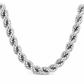 10K White Gold Solid Rope Chain, front view on a white background