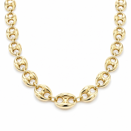 10K Yellow Gold Hollow Puff Chain, front view on a white background