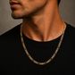 10K Yellow Gold Solid Diamond-Cut Figaro Chain, shown worn on the neck