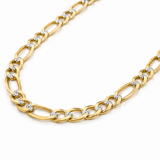10K Yellow Gold Solid Diamond-Cut Figaro Chain, three-quarter angle view