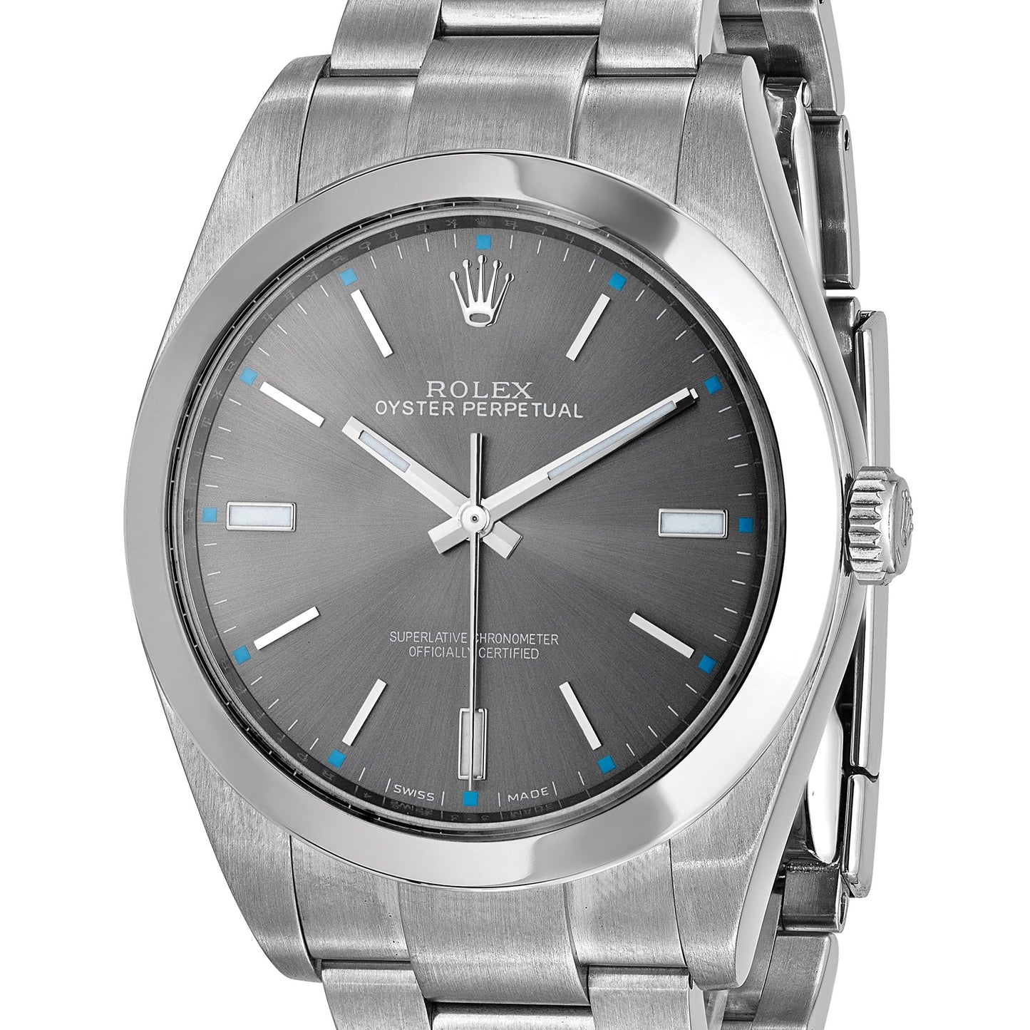 Pre-owned Rolex Oyster Perpetual 39mm stainless steel watch with grey dial, alternate view