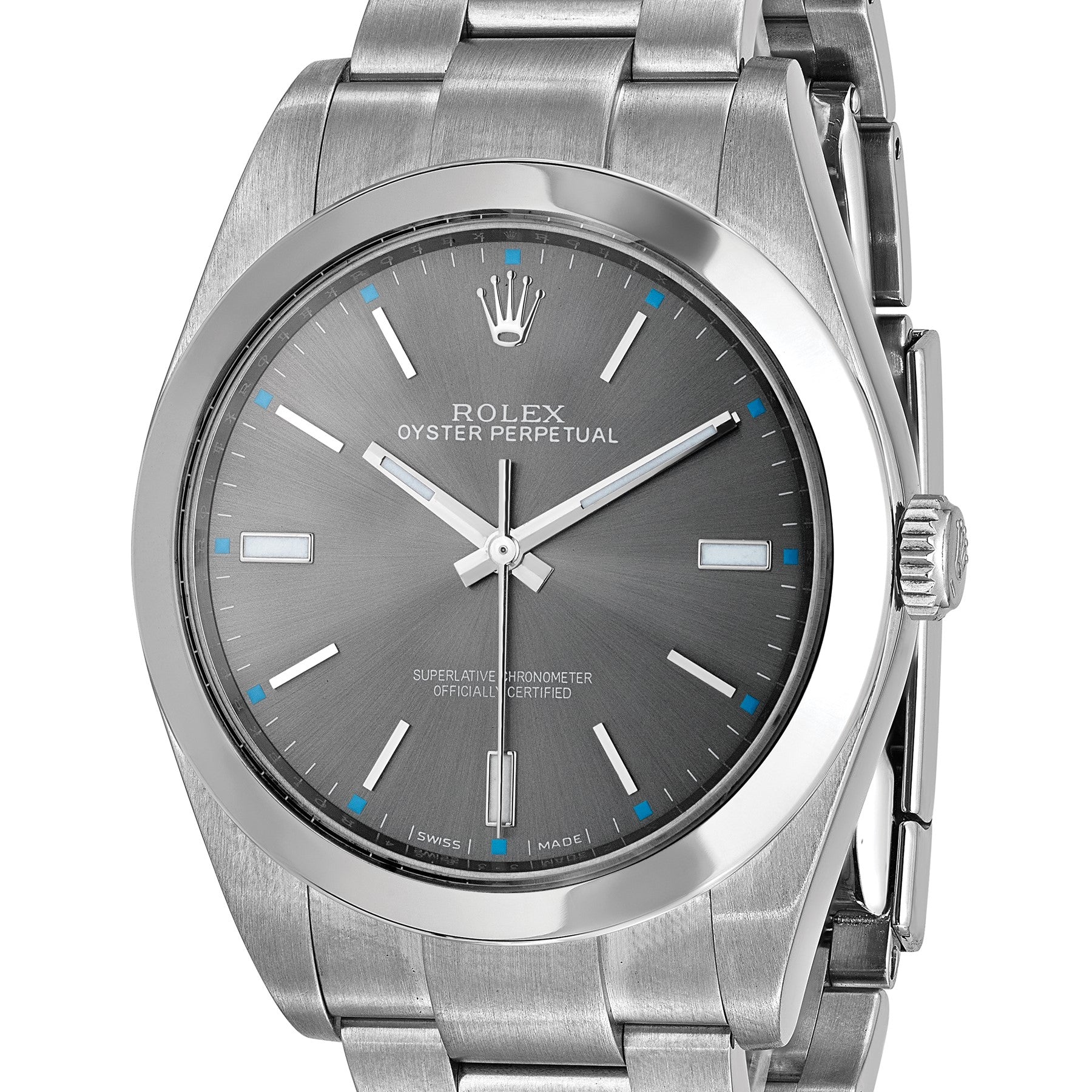 Pre-owned Rolex Oyster Perpetual 39mm stainless steel watch with grey dial, alternate view