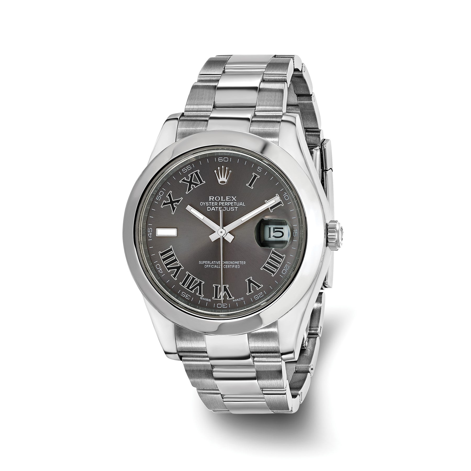 Pre-owned Rolex Datejust II reference 116300 41mm stainless steel watch with grey Roman numeral dial on an Oyster bracelet