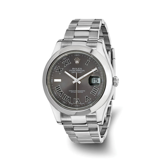 Pre-owned Rolex Datejust II reference 116300 41mm stainless steel watch with grey Roman numeral dial on an Oyster bracelet