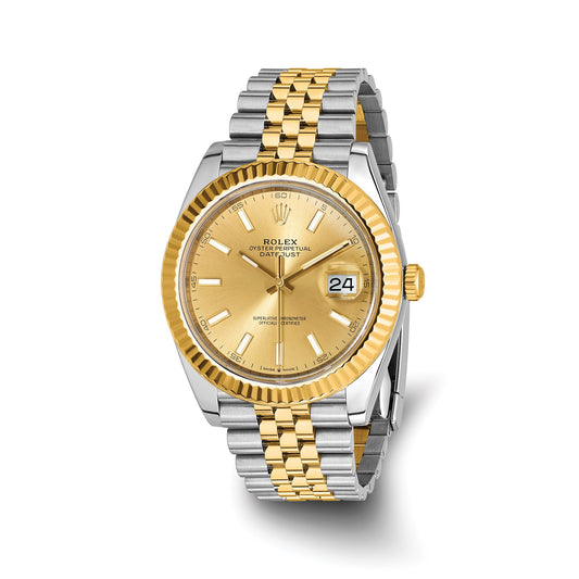 Pre-owned Rolex Datejust 41 reference 126333 two-tone steel and 18K gold watch with champagne dial and fluted bezel on a Jubilee bracelet