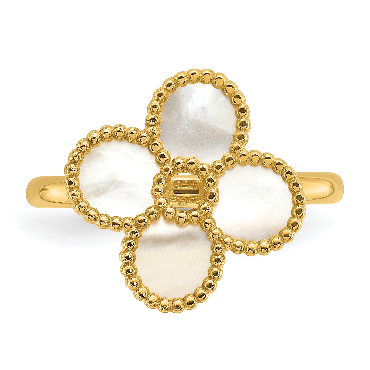 14K Gold Mother of Pearl Flower Cocktail Ring - top view