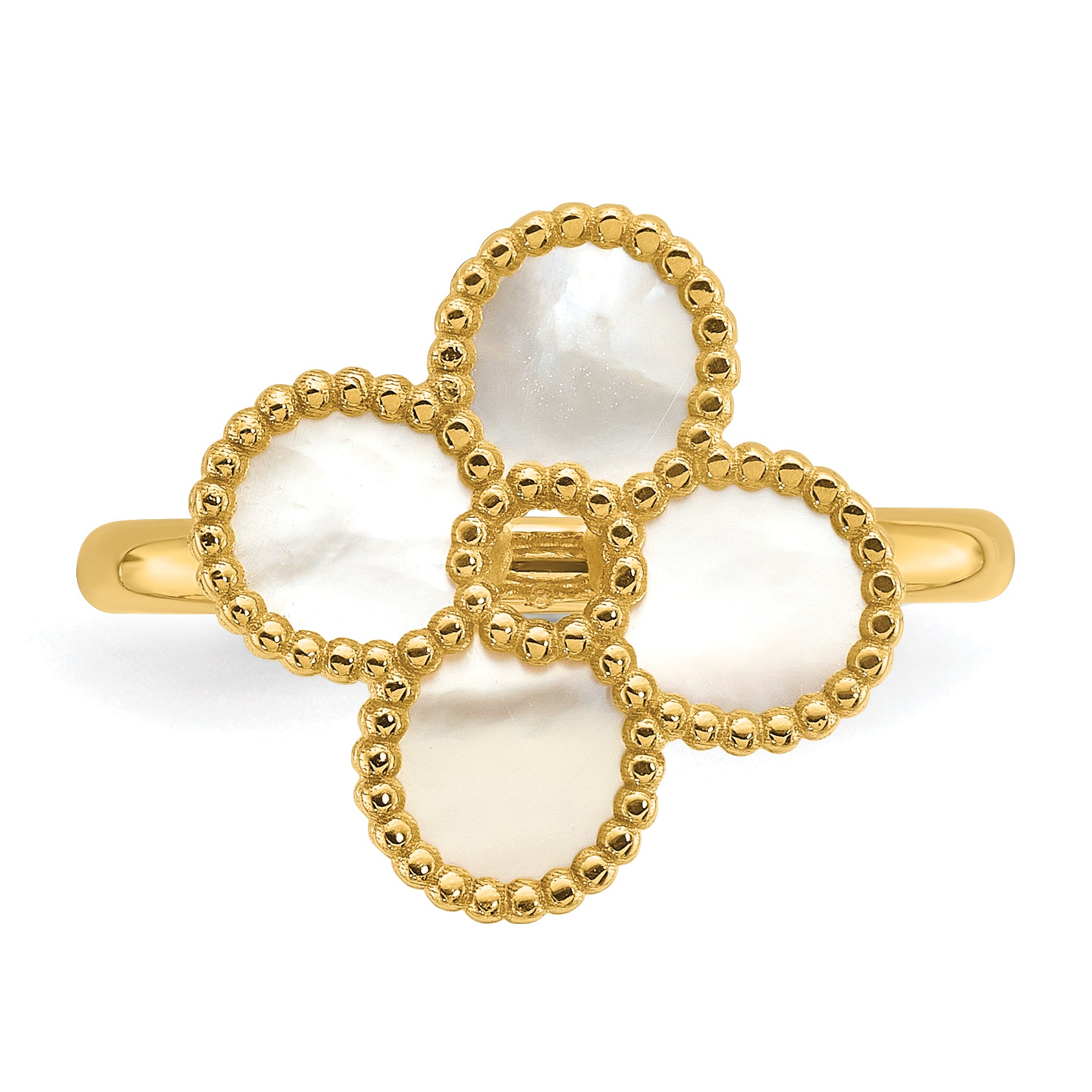 14K Gold Mother of Pearl Flower Cocktail Ring - top view