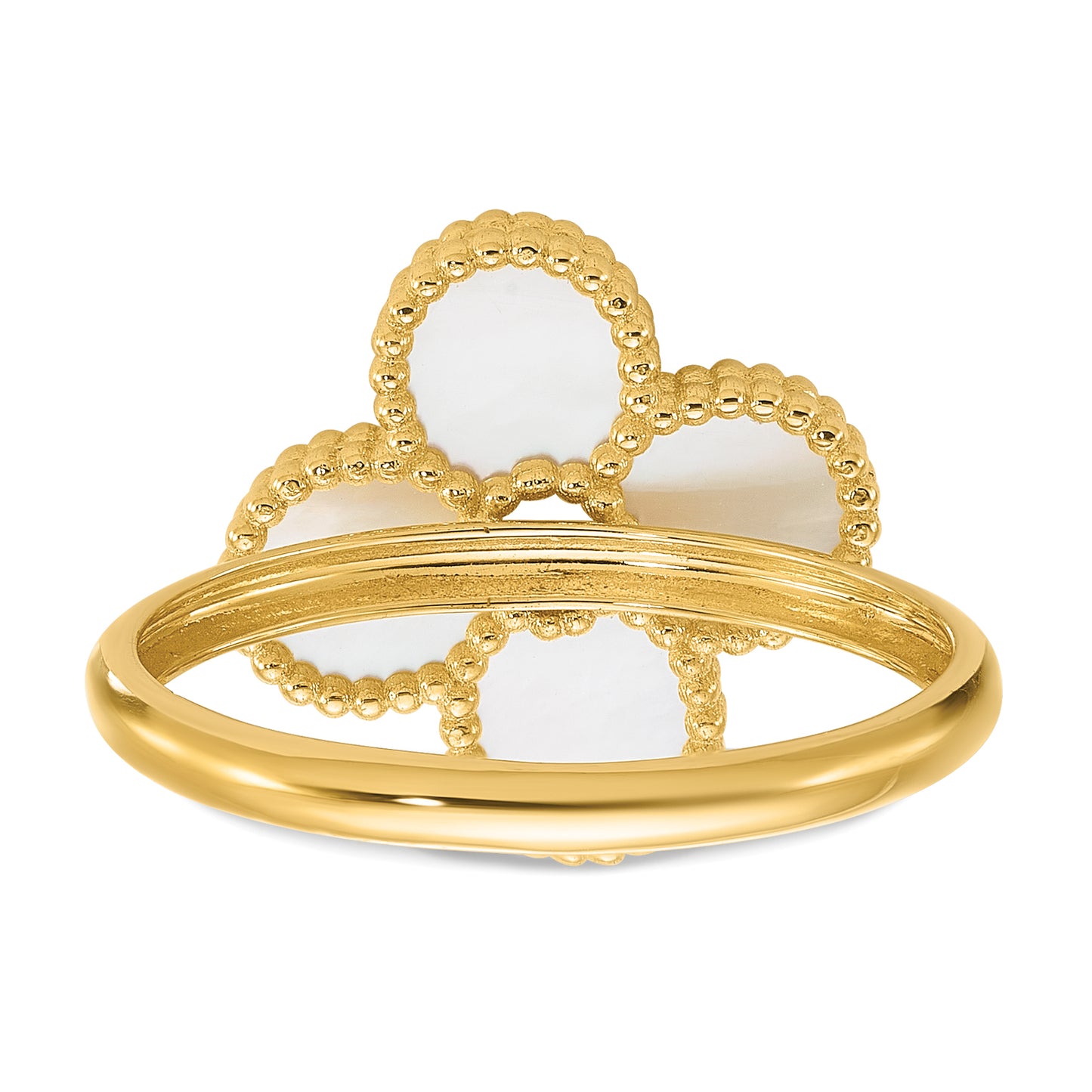 14K Gold Mother of Pearl Flower Cocktail Ring - side profile view