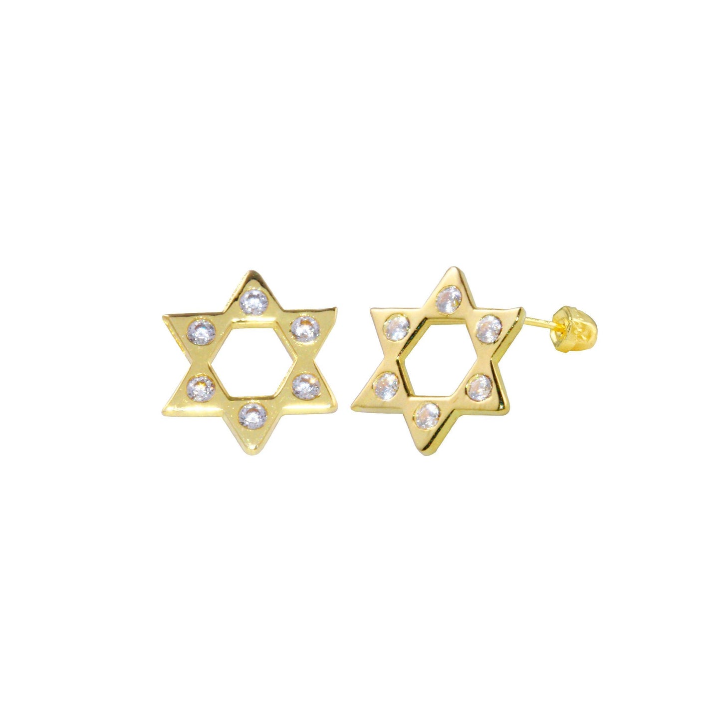 14K yellow gold CZ Star of David screw back stud earrings