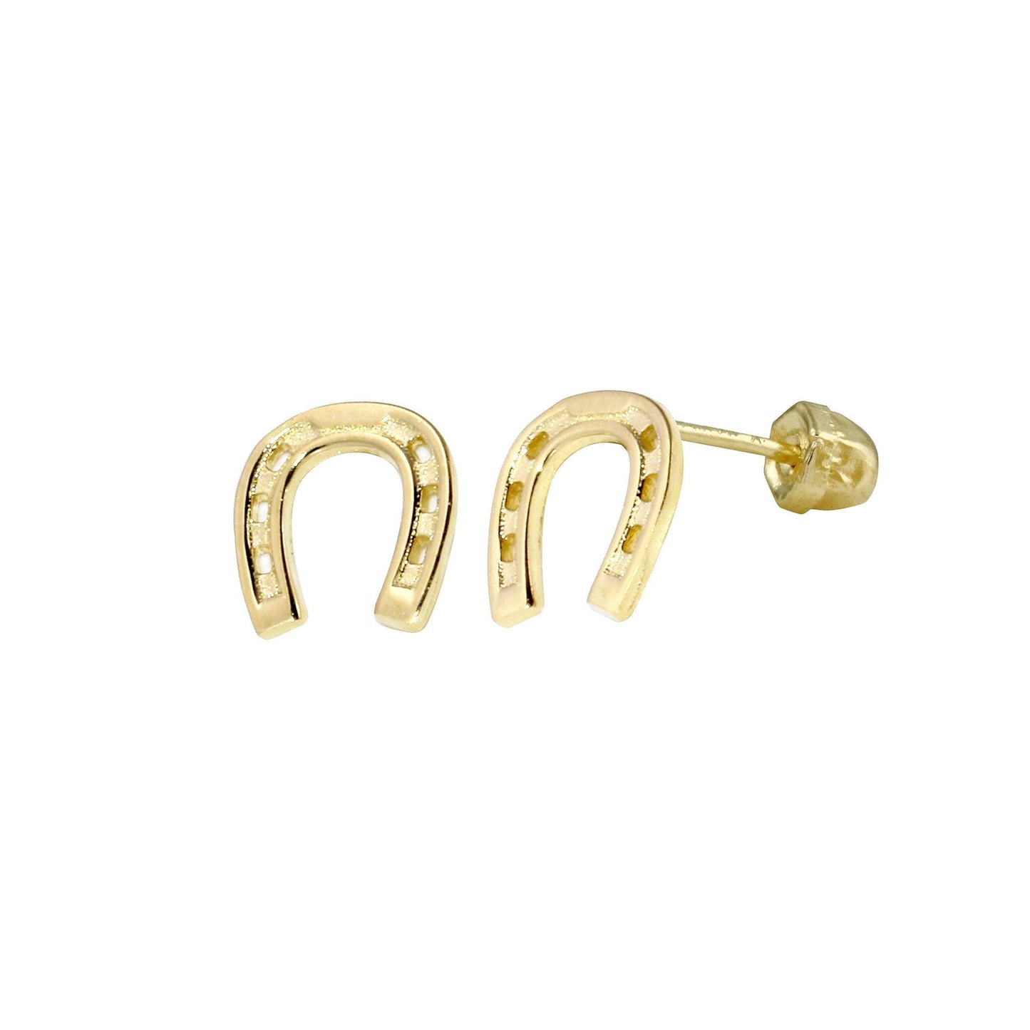 14K yellow gold horseshoe screw back stud earrings
